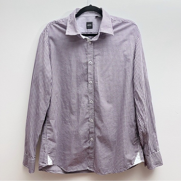 BOSS Hugo Boss Regular Fit Purple and White Plaid Button Up Long Sleeve Shirt - Picture 1 of 10